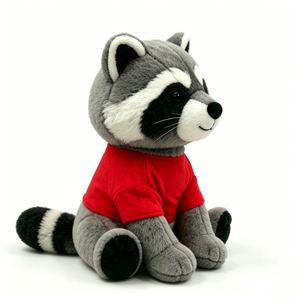 Peluche de mapache, peluche de mapache gris, peluche de mapache con camisa roja, peluche de mapache sentado - Product Image 1