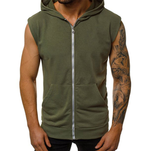 Wholesale Blank Sleeveless <b>Zip</b> Up Hoodie For Men Fashion Streetwear Gym Workout Sleeveless Hoodie For Fitness Training - Product Image 4