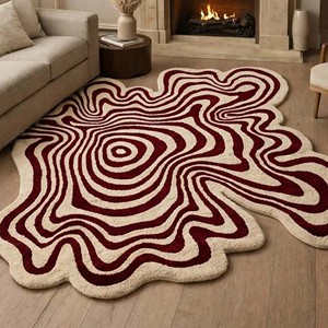 Tapis de luxe en laine bordeaux à motif géométrique, tapis tufté à la main, tapis moderne élégant pour salon, chambre à coucher, chambre d'enfant, décoration intérieure - Product Image 1