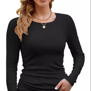 T-shirt décontracté à manches courtes pour femmes, de haute qualité, extensible, col rond, imprimé à carreaux, design avec appliques, printemps/été - Product Image 1