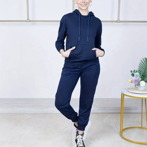 Ensemble de 2 pièces pour femmes : sweat-shirt et pantalon de survêtement, ensembles décontractés à deux pièces, pantalon ample uni sportif, sweat-shirt à capuche, 100% coton - Product Image 2