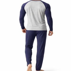 Ensemble de pyjama en coton respirant pour homme, été, printemps, manches longues, coupe confortable, tissu tricoté, 2 pièces, vêtements de détente pour dormir - Product Image 3