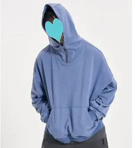 Sudaderas con capucha de hombros caídos, de tejido de punto, con logotipo personalizado, de color liso, extragrandes, informales de invierno, transpirables y ecológicas, con efecto desgastado. - Product Image 2