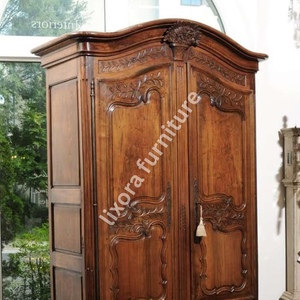 Luxury Handcrafted Solid Wood 2 Door <b>Wardrobe</b> Ornate French Floral Carving Antique Armoire - Product Image 2