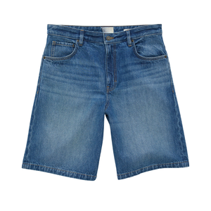 Shorts en jean décontractés d'été pour hommes, respirants, tissés, taille mi-haute, jambes larges, personnalisables en coton - Product Image 1