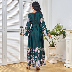 Abaya Musulmana Modesta para Mujer, Transpirable, Elegante, Estilo Étnico de Dubái, Vestido de Fiesta, Poliéster, para Verano, Otoño y Primavera - Product Image 3