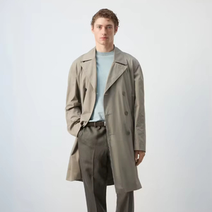 Manteau trench beige à double boutonnage pour homme grande taille, col long rabattable - Product Image 1