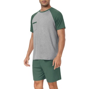 เสื้อยืดคอกลมแขนสั้นสีเทาเขียวสำหรับผู้ชายพร้อมกางเกงขาสั้นเข้าชุดสวมใส่สบายในฤดูร้อนระบายอากาศได้ดีน้ำหนักเบา - Product Image 6