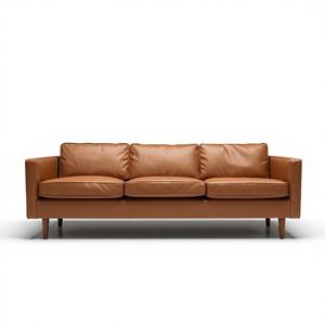 Sofá Moderno de 3 Plazas en Cuero Cognac con Estructura de Madera, Estilo Mid-Century, para Sala de Estar, Mueble de Lujo para Hogar u Hotel - Product Image 1