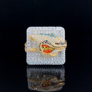 Bague personnalisée en moissanite sertie de pierres, tête de chèvre 3D, style hip-hop, plaqué or, bijoux pour hommes, idéale pour les soirées - Product Image 2