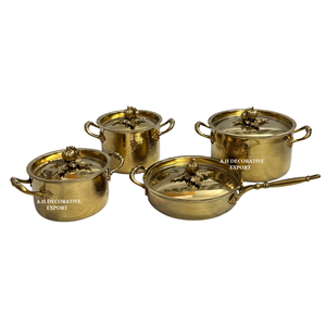 Ensemble de casseroles et poêles martelées plaquées or élégantes avec boutons décoratifs en forme de citrouille – Vaisselle de luxe décorative haut de gamme - Product Image 2