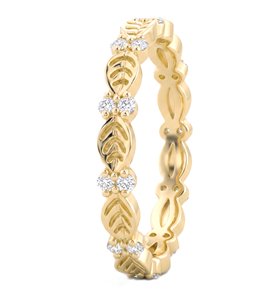 แหวนทองคำแท้ 18K ลายใบไม้ประดับเพชรทรงกลม แหวนเพชรทรงกลมแบบ Eternity Band แหวนแต่งงานแบบซ้อนได้ ของขวัญวันครบรอบ - Product Image 4