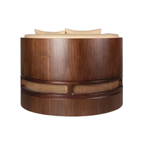 เตียงนอนไม้สไตล์โมเดิร์นพร้อมเบาะผ้าและรายละเอียดหวายสำหรับห้องนั่งเล่น โรงแรม วิลล่า และตกแต่งภายใน - Product Image 3