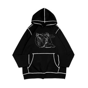 Sweat-shirts à capuche en molleton imprimés sur mesure avec surpiqûres noires et blanches, coupe classique, surpiqûres contrastées inversées, service OEM pour hommes, 100% coton - Product Image 1