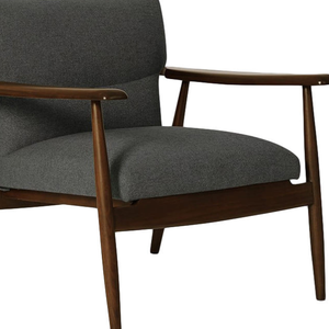 Fauteuil d'appoint gris foncé de style Mid-Century Modern avec structure en bois de noyer et accoudoirs courbes. - Product Image 3