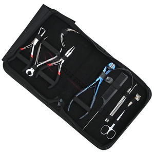 Kit de herramientas prémium para técnicos de extensiones de cabello plateadas con aplicador de cinta azul, removedor de perlas, crimpadora, cortador de queratina y gancho. - Product Image 1