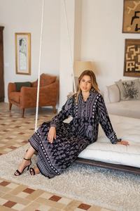 ชุดเดรสคาฟตันผ้าฝ้ายแขนบานพิมพ์ลายสีดำสำหรับผู้หญิง - Product Image 4