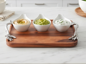 Plateau de service élégant en bois avec poignées en feuille d'argent, finition laquée, usage résidentiel, accessoire de table moderne - Product Image 5