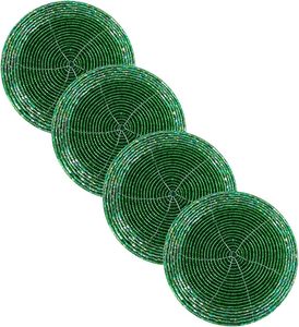 Posavasos Redondo de Tela Hecho a Mano, Estilo Bohemio, Verde, 4 Pulgadas de Diámetro, Grosor Personalizado, Ecológico - Product Image 3