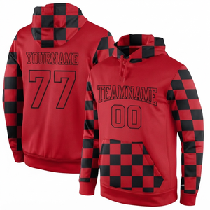 Sudadera con Capucha a Cuadros Rojos y Negros para Hombre, Corte Regular, Tejido de Poliéster, Estilo Casual para Otoño, con Bolsillo Delantero y Cordones Ajustables - Product Image 1