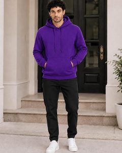 Sweat-shirt à capuche en polaire pour homme, couleur unie, coupe classique, décontracté, pour l'automne - Product Image 3