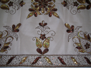 Lowellcraft Handmade Hand Zari Embroidery Square Modern Floral & Geometric <b>Table</b> <b>Cover</b> and Place Mats Polyester Tablecloth - Product Image 6