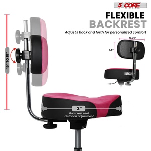 5 Core Drum Throne w Backrest 4" <b>Padded</b> <b>Stool</b> Airlift 25" Adjustable Drummer <b>Stool</b> 441Lb Capacity - Product Image 4