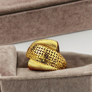 Luxury Bold <b>Cocktail</b> Band Fashion Elegant 22k <b>Gold</b> Textured Mesh Ribbon <b>Ring</b> High Polish Filigree Statement Jewelry for Women - Product Image 3