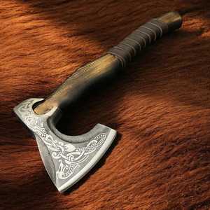 Hacha Vikinga con Mango de Madera, Hecha a Mano por THEWIZ CRAFTS, Acero con Alto Contenido de Carbono, para Bricolaje y Cocina, con 3 Años de Garantía - Product Image 1