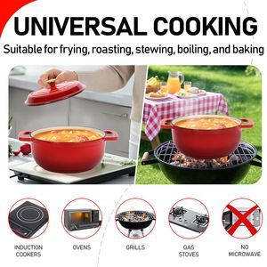Olla de Hierro Fundido Esmaltado de 5QT, Color Rojo Degradado, Apta para Horno, Compatible con Inducción, con 2 Guantes de Silicona - Product Image 2
