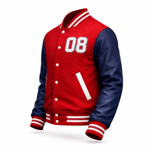 Veste universitaire rouge marine personnalisée OEM, veste de baseball en laine avec manches en PU, veste d'hiver en gros - Product Image 3