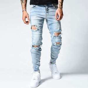 Custom Designers Men's Winter Sweet Solid Washed Ripped Straight <b>Stretch</b> <b>Denim</b> Pants Hot Sale Slim Fit Jeans - Product Image 6