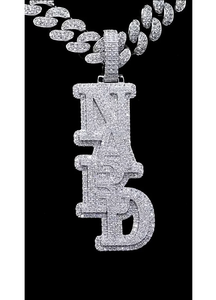 Pendentif Lettre Nerd Plaqué Argent Coquillage Vintage Thème Hip Hop Breloque Cadeau Unisexe Style Micro-Incrustation Diamant Rond - Product Image 1