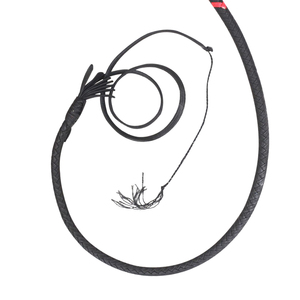 Fouet en nylon tressé rouge et noir avec poignée à pompon - Product Image 4