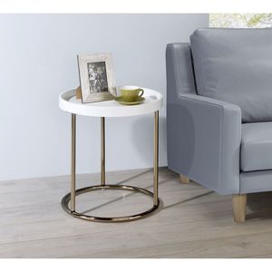 21.75\" Mid Century Edie Side <b>Table</b> White with <b>Copper</b> Legs Lipped Edge Coffee <b>Tables</b> - Product Image 3