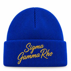 Casquette d'hiver tricotée personnalisée Sigma Gamma Rho pour femmes, bleu roi, avec logo brodé 3D, SGRho, chaude, réglable, 100% acrylique, grecque - Product Image 1