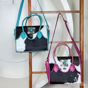 Premium Real Hair On Cowhide Genuine <b>Leather</b> Turquoise Concho Designer Totebag Women Shoulder & Crossbody Handbag For Daily Use - Product Image 1