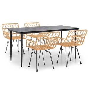 Ensemble de salle à manger de jardin en rotin synthétique noir et acier avec verre trempé – Mobilier d'extérieur durable et élégant - Product Image 2