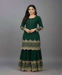 MODERN GEORGETTE EMBROIDERY SEQUENCE WORK WITH POTLI BUTTON WORK TOP SHARARA WITH DUPATTA 83318 GREEN - Product Image 2