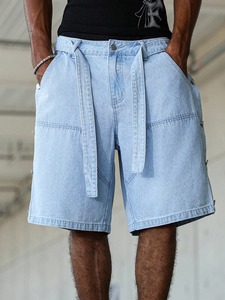 Wholesale Summer Casual Men's Ripped Denim Shorts 100% Cotton Breathable Quick Dry OEM Custom Service Drawstring Closure - Product Image 5