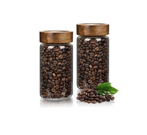 Frascos pequeños de vidrio con tapas herméticas, contenedor para café con tapa de madera, recipiente de vidrio para despensa para granos, arroz, azúcar - Product Image 3