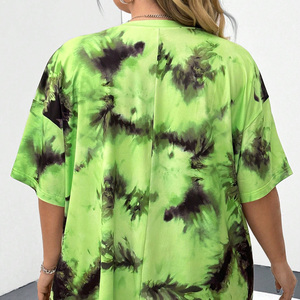T-shirt oversize tie-dye pour femme, manches courtes, col rond, coupe ample, respirant, tricoté, pour le printemps et l'été, vêtement décontracté - Product Image 3