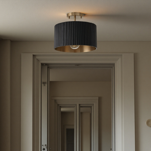 Plafonnier semi-encastré SIMIG, luminaire en forme de tambour doré avec abat-jour en tissu noir pour salon, chambre à coucher, salle à manger - Product Image 5