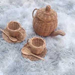 ชุดถ้วยและกล่องใส่น้ำชาหวายสำหรับเด็กผู้หญิงอุปกรณ์เสริมของเล่นน่ารักสำหรับเด็ก - Product Image 3