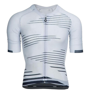 เสื้อเจอร์ซีย์ปั่นจักรยานแขนสั้นสีขาวสำหรับผู้ชาย พร้อมแถบสีดำ ปิดด้วยซิป ระบายอากาศได้ดี ทรงพอดีตัว ผ้าตาข่าย เหมาะสำหรับใส่ในฤดูร้อน - Product Image 1