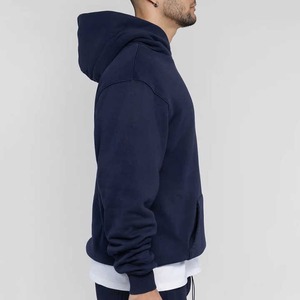 <b>Men's</b> <b>Navy</b> Blue Hooded <b>Fleece</b> Sweatshirt Regular Fit Solid Color Casual Pullover Pocket Winter Wear 100% Cotton Eco-Friendly - Product Image 1