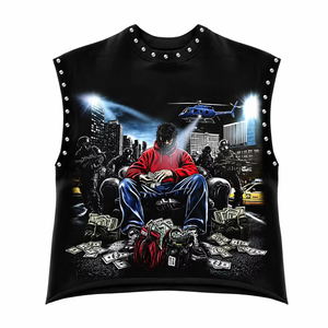 Débardeur personnalisé imprimé avec un motif vintage, tissu jersey 100% coton, sans manches, col rond, t-shirt unisexe, vêtements décontractés, vente en gros OEM - Product Image 1