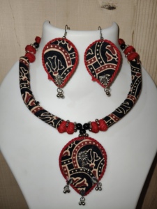 Handmade Fabric & Thread <b>Necklace</b> & Earrings Set | Ethnic Indian Lightweight Boho <b>Statement</b> Jewelry for Women - Product Image 3