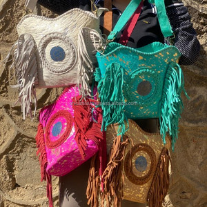 Bolsos cruzados con flecos de cuero de ante metálico para el cabello, diseño único, monederos de hombro de Concho medio de cuero genuino - Product Image 3