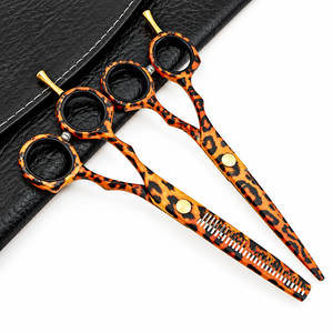 Ciseaux de coiffure de haute qualité et durables à imprimé léopard, ciseaux de coupe personnalisés en acier inoxydable pour salon de coiffure, barbier, coiffeur, avec rasoir - Product Image 3